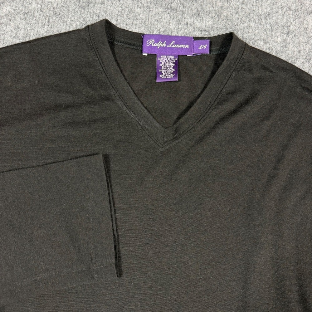 Ralph Lauren Purple Label V-Neck Sweater L Dark Brown Wool Cashmere *READ*